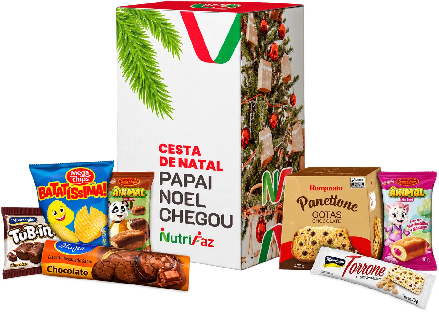 Cesta Papai Noel Chegou: caixa de Natal e produtos à frente