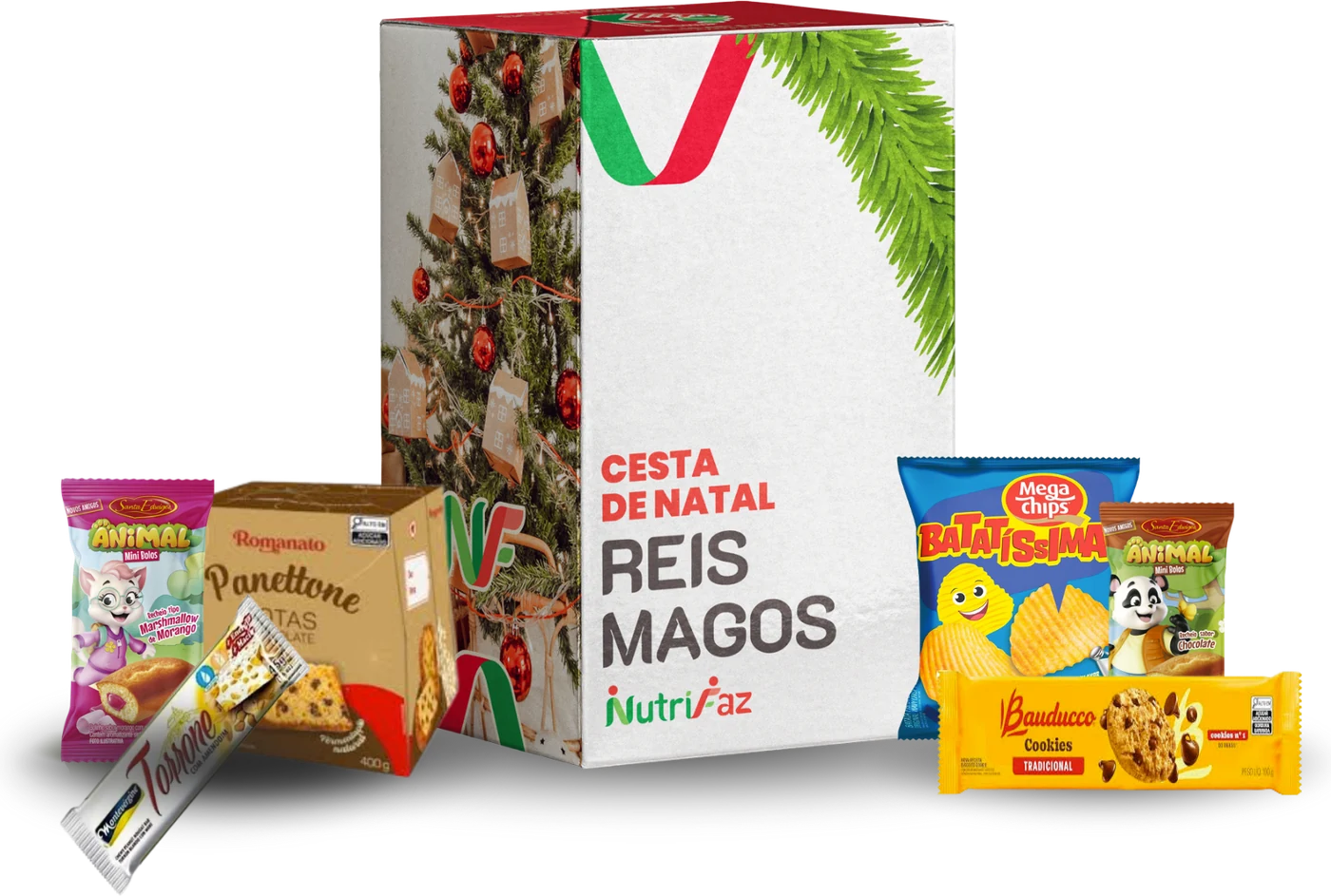 Cesta Reis Magos: caixa de Natal e produtos à frente